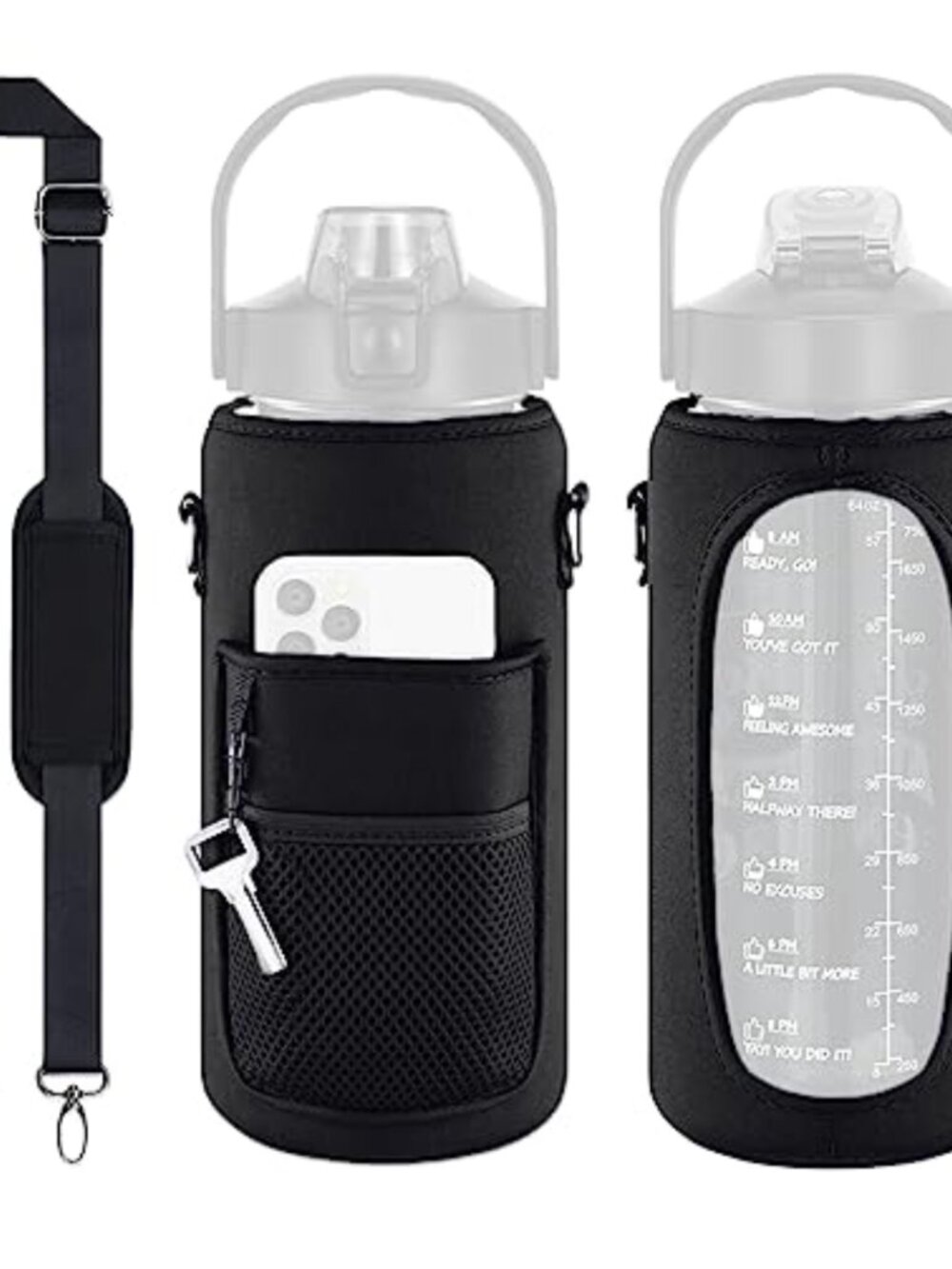 Neoprene Water Bottle Carrier Bag 70oz Adjustable Shoulder Strap Crossbody